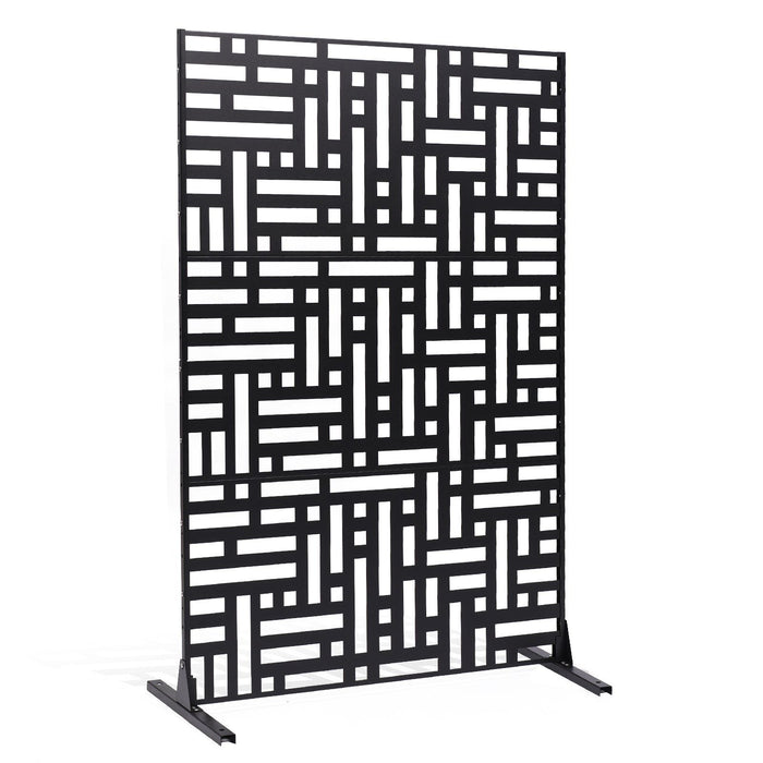 Metal Privacy Screen, 120 x 193cm, Outdoor Privacy Screens 3-Panel, Freestanding Outdoor Divider with Stand, Decorative Garden Steel Privacy Fence for Balcony Patio Indoor Room Hot Tub Black