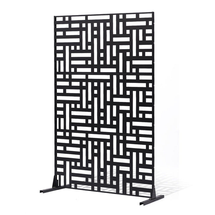 Metal Privacy Screen, 120 x 193cm, Outdoor Privacy Screens 3-Panel, Freestanding Outdoor Divider with Stand, Decorative Garden Steel Privacy Fence for Balcony Patio Indoor Room Hot Tub Black