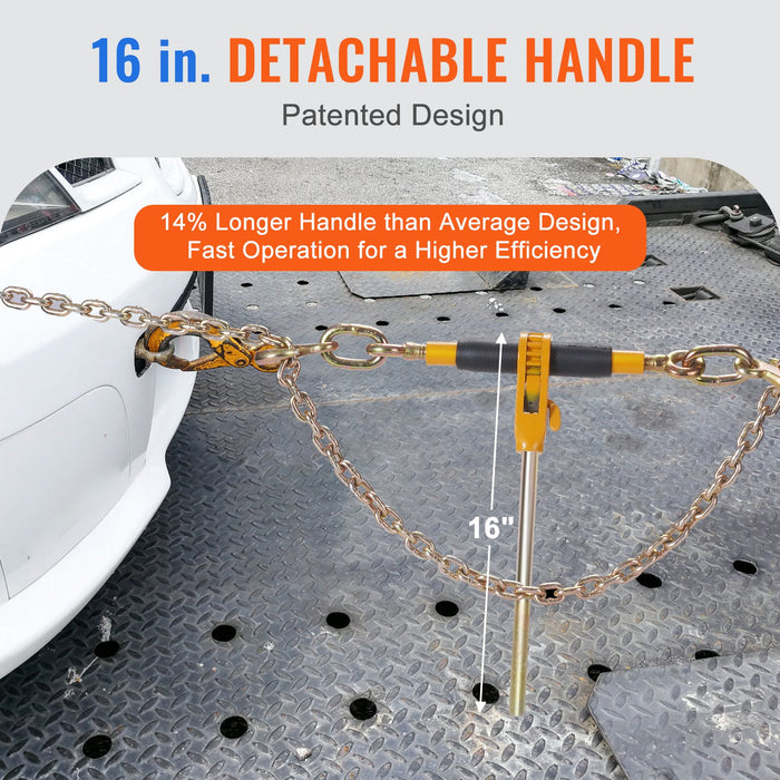 VEVOR Ratchet Chain Binder 2PCS, 0.9-1.2 cm Heavy Duty Load Binders, with G80 Chains 5443 kg Secure Load Limit, Labor-saving Anti-skid Handle, Tie Down Hauling Chain Binders for Flatbed Truck Trailer