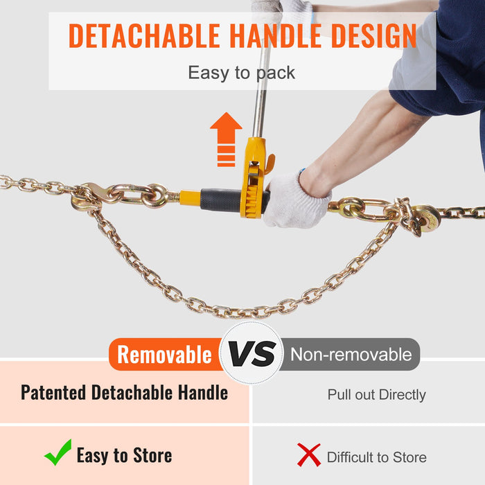 VEVOR Ratchet Chain Binder 2PCS, 0.9-1.2 cm Heavy Duty Load Binders, with G80 Chains 5443 kg Secure Load Limit, Labor-saving Anti-skid Handle, Tie Down Hauling Chain Binders for Flatbed Truck Trailer