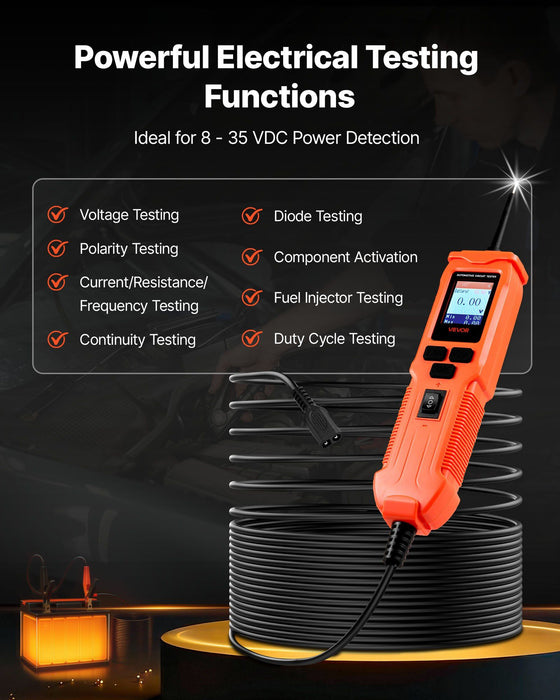 Automotive Circuit Tester, 8 - 35 DCV Power Circuit Probe Tester with TFT Color Display and Lighting, Automotive Power Tester Probe with 19.7 ft / 6 m Cable, 2-in-1 Electrical Detector Finder
