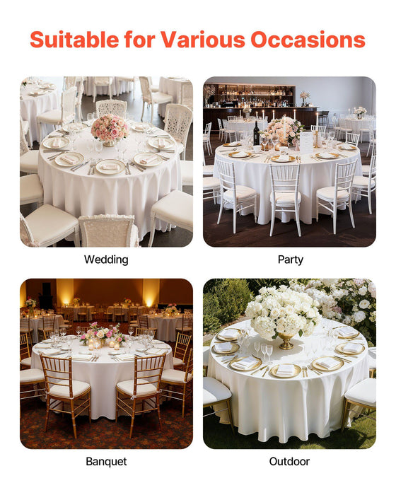 White Round Tablecloths 2 Pack, 120 Inches in Diameter, Stain- & Wrinkle- Resistant, Machine Washable Table Clothes, Polyester Fabric Table Covers for Wedding, Party, Banquet, Formal Events