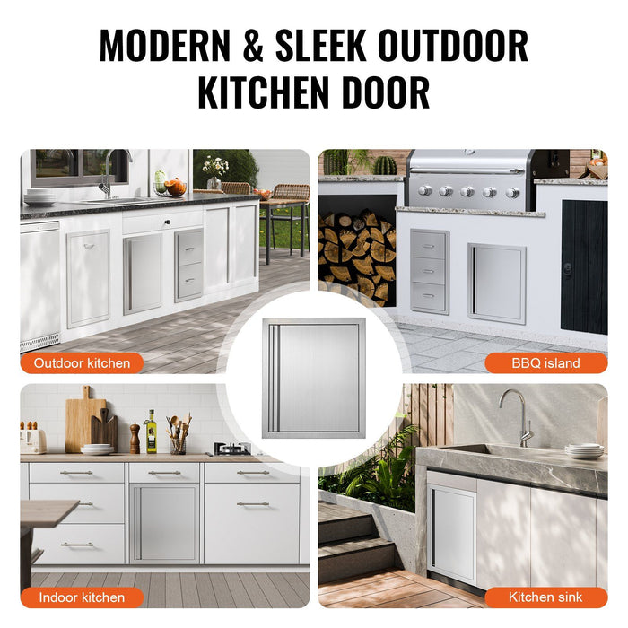 BBQ Access Door, 457x533 mm Single Outdoor Kitchen Door, Stainless Steel Flush Mount Door, Wall Vertical Door with Recessed Handle, for BBQ Island, Grilling Station, Outside Cabinet