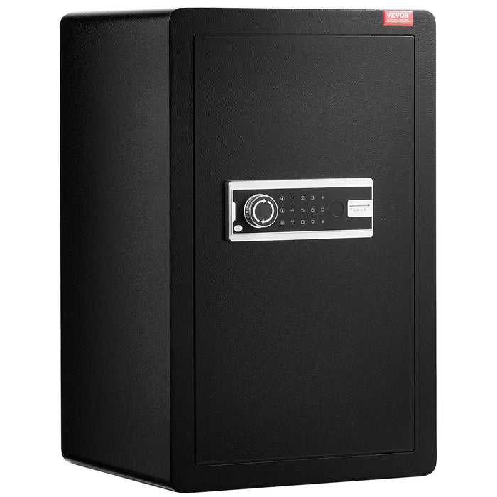 VEVOR Single Door 3.5 cu.ft Safe Box with Key Lock & Password, Safe Lock Box with Fireproof Bag, Key Rack, LED Light, and 2 Shelves for Money, Documents, Jewelry, and Valuables, Black
