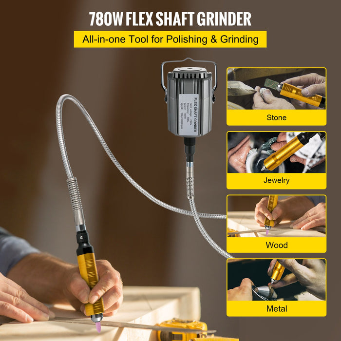 VEVOR Flex Shaft Grinder Rotary Tool 780W 6.5mm Chuck w/ Foot Pedal 45 Accessory