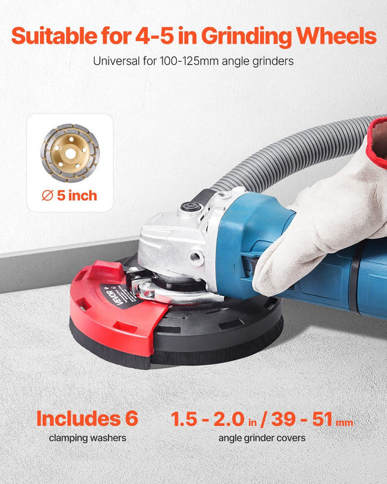 Grinding Dust Shroud for Angle Grinder, Universal 100-125mm, Surface Grinder Dust Shroud with 6 Clamping Washers & 125 mm Diamond Grinding Cup Wheel, Connect to Vacuum Cleaner, for Wood Concrete