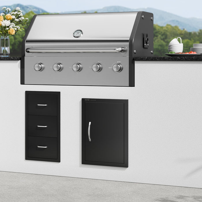 VEVOR BBQ Access Door, 415x570 mm Single Outdoor Kitchen Door, Cold Plate Flush Mount Door, Wall Vertical Door with Handle, for BBQ Island, Grilling Station, Outside Cabinet