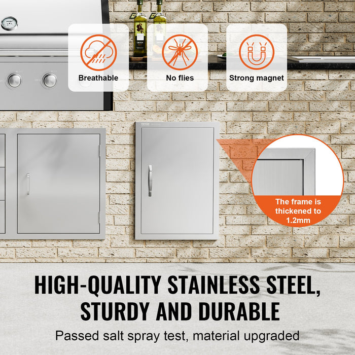 VEVOR BBQ Access Door, 457x610 mm Single Outdoor Kitchen Door, Stainless Steel Flush Mount Door, Wall Vertical Door with Handle, for BBQ Island, Grilling Station, Outside Cabinet
