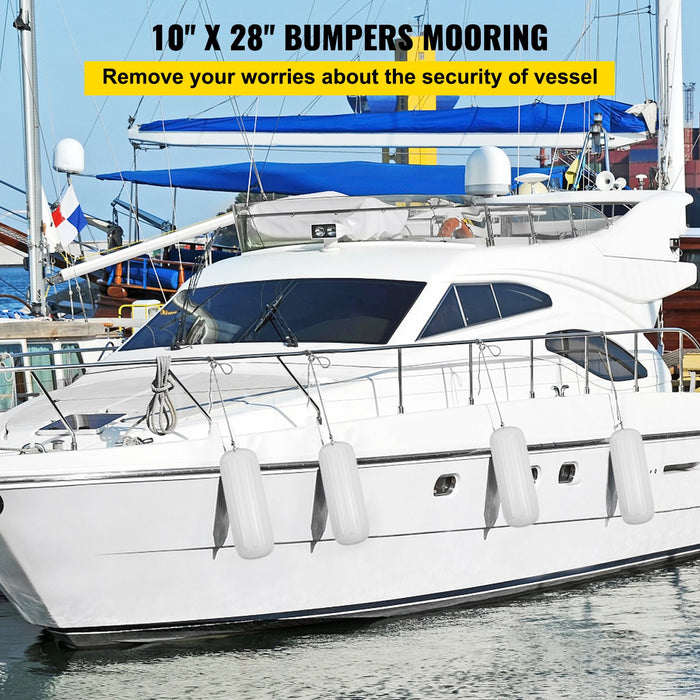VEVOR 4 Ribbed Boat Fender 10" x 28" White Center Hole Bumper Mooring Protection