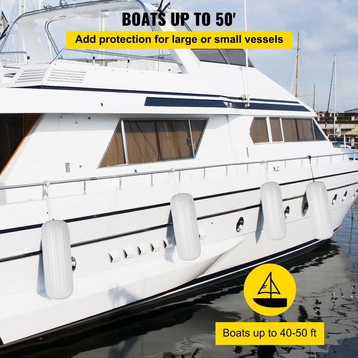 VEVOR 4 Ribbed Boat Fender 10" x 28" White Center Hole Bumper Mooring Protection