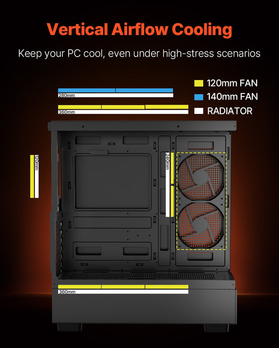 VEVOR Mid-Tower ATX PC Gaming Case Computer Case with 6 x 120 mm PWM ARGB Fans