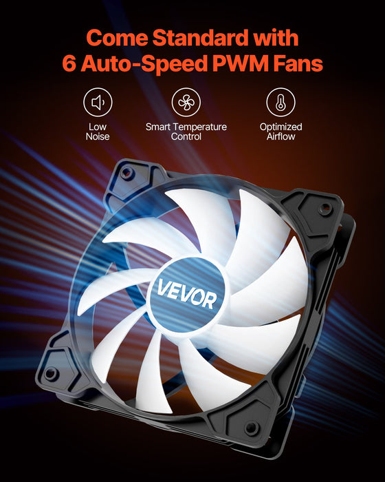 VEVOR Mid-Tower ATX PC Gaming Case Computer Case with 6 x 120 mm PWM ARGB Fans