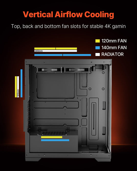VEVOR PC Gaming Case Mid-Tower Computer Case with 2 Fans for ATX Motherboard