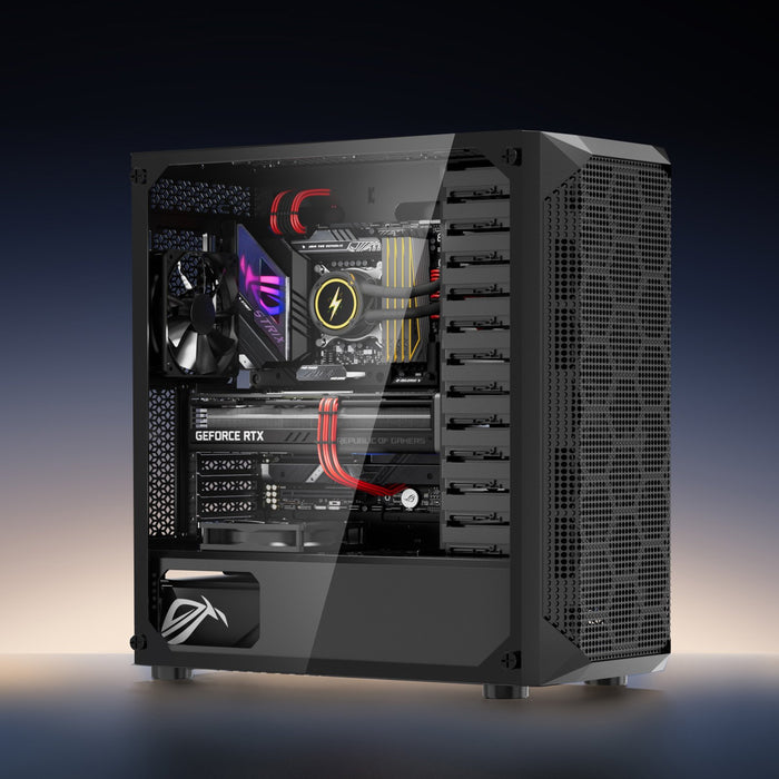 VEVOR PC Gaming Case, Mid-Tower, Computer Case with High-Airflow Tempered Glass Panel, Dust Filter, 4 x 120 mm Fans, Cable Management, for GPU up to 270 mm in Length, Compatible with ATX/M-ATX/ITX