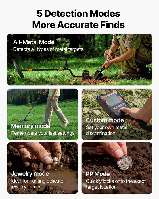 Metal Detector for Adults, 254 mm, Professional High Accuracy Gold Detector, IP68 Waterproof Search Coil with Display, Headphones, 5 Modes, Adjustable Length, for Detecting Gold Treasure Hunting
