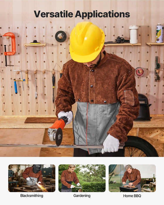 Leather Welding Cape Sleeve, Heavy Duty Flame Resistant Cowhide Safety Cape Sleeves for Men Women, Heat-Resistant for Welding, Blacksmithing, Woodworking, Gardening, XL-Size