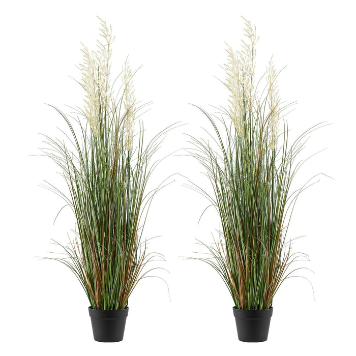 Artificial Grass Plant, 2 Pack 1194mm Reed Flower Grass in Pot, Premium PVC Faux Fake Greenery Shrubs Plant for Indoor Outdoor House Home Garden Office Room Décor, Housewarming, Green