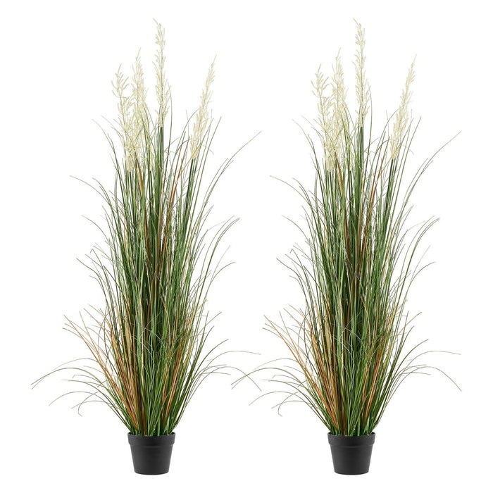 Artificial Grass Plant, 2 Pack 1499mm Faux Reed Flower Grass in Pot, Premium PVC Fake Greenery Shrubs Plant for Indoor Outdoor House Home Garden Office Room Décor, Housewarming, Green