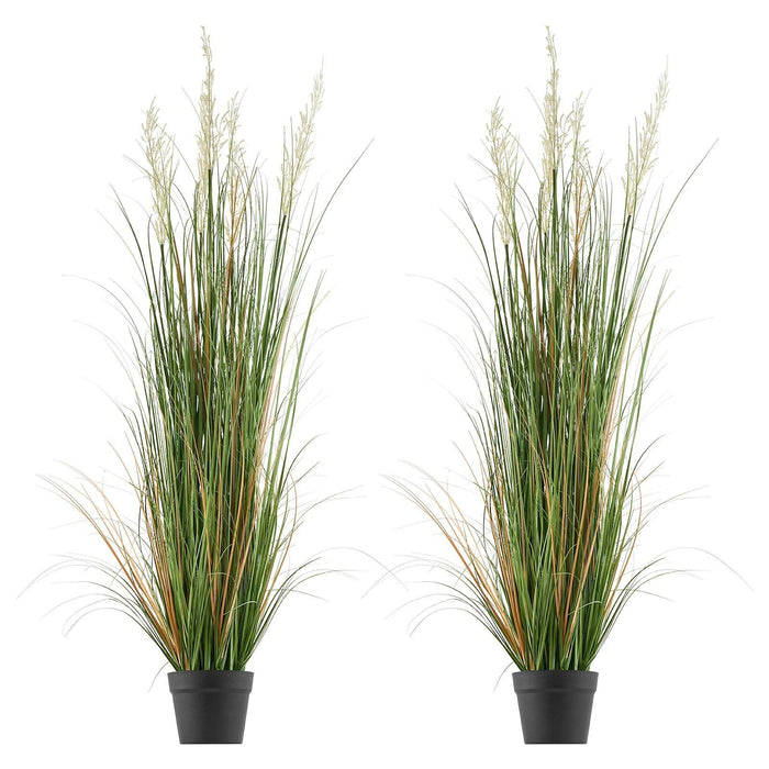 Artificial Grass Plant, 2 Pack 1499mm Faux Reed Flower Grass in Pot, Premium PVC Fake Greenery Shrubs Plant for Indoor Outdoor House Home Garden Office Room Décor, Housewarming, Green