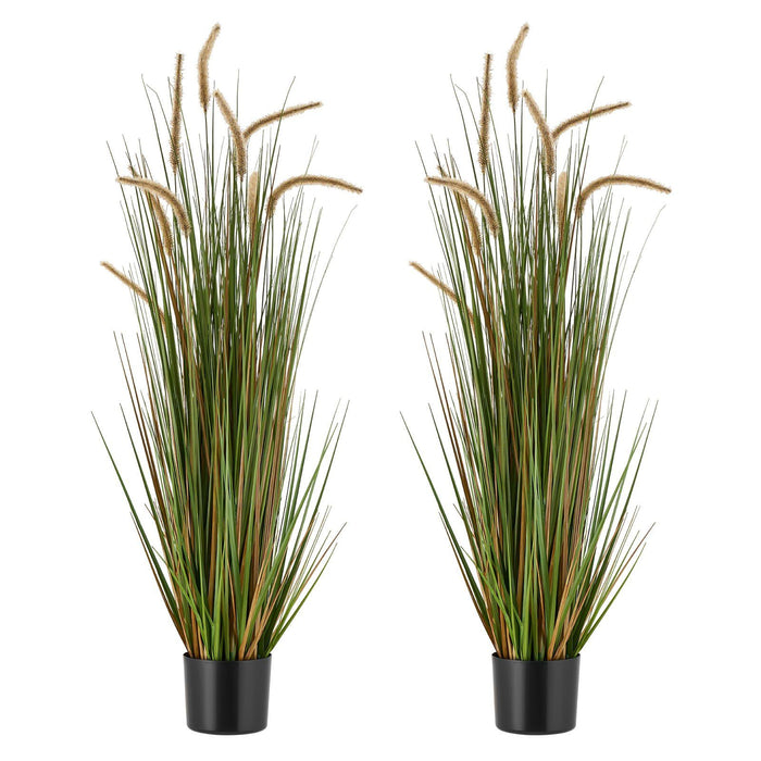 Artificial Grass Plant, 2 Pack 1194mm Horsetail Reed Grass in Pot, Premium PVC Faux Fake Greenery Shrubs Plant for Indoor Outdoor House Home Garden Office Room Décor, Housewarming, Green