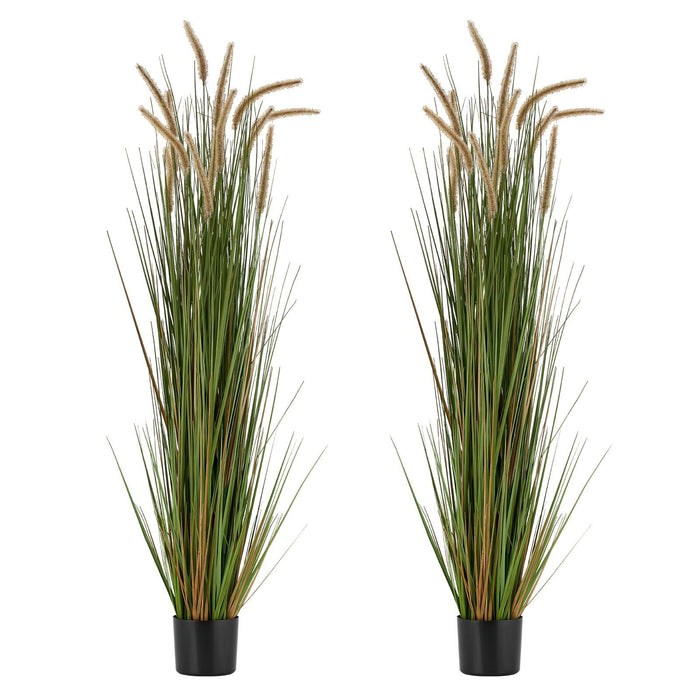 Artificial Grass Plant, 2 Pack 1499mm Horsetail Reed Grass in Pot, Premium PVC Faux Fake Greenery Shrubs Plant for Indoor Outdoor House Home Garden Office Room Décor, Housewarming, Green
