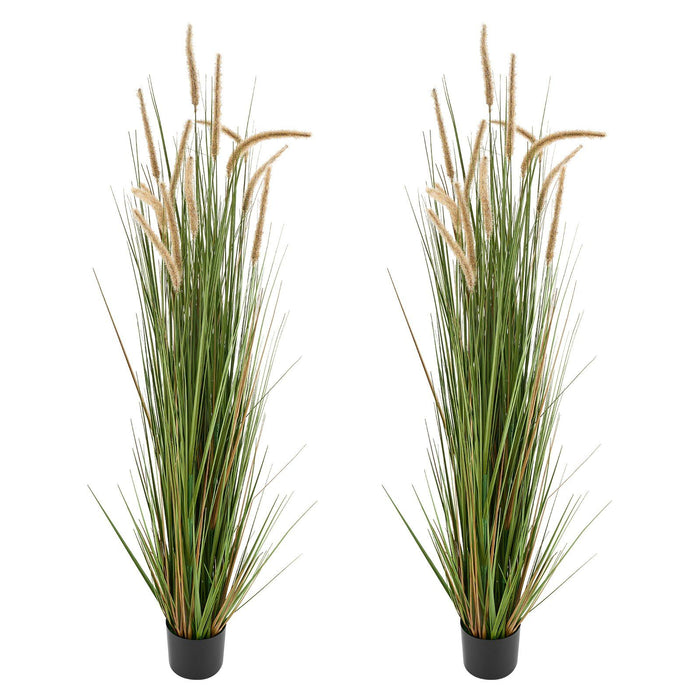 Artificial Grass Plant, 2 Pack 1499mm Horsetail Reed Grass in Pot, Premium PVC Faux Fake Greenery Shrubs Plant for Indoor Outdoor House Home Garden Office Room Décor, Housewarming, Green