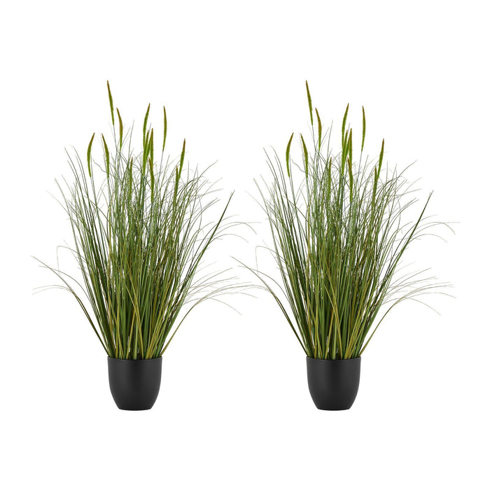 Artificial Grass Plant, 2 Pack 889mm Cattail Grass in Pot, Premium PVC Faux Fake Greenery Shrubs Plant for Indoor Outdoor House Home Garden Office Room Décor, Housewarming, Green