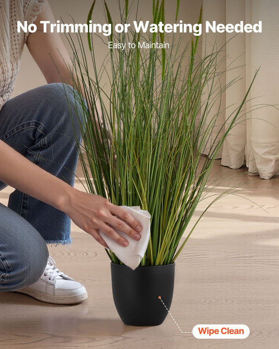 Artificial Grass Plant, 2 Pack 889mm Cattail Grass in Pot, Premium PVC Faux Fake Greenery Shrubs Plant for Indoor Outdoor House Home Garden Office Room Décor, Housewarming, Green