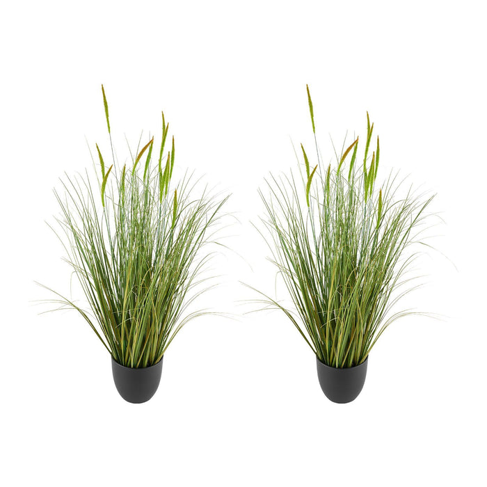 Artificial Grass Plant, 2 Pack 889mm Cattail Grass in Pot, Premium PVC Faux Fake Greenery Shrubs Plant for Indoor Outdoor House Home Garden Office Room Décor, Housewarming, Green