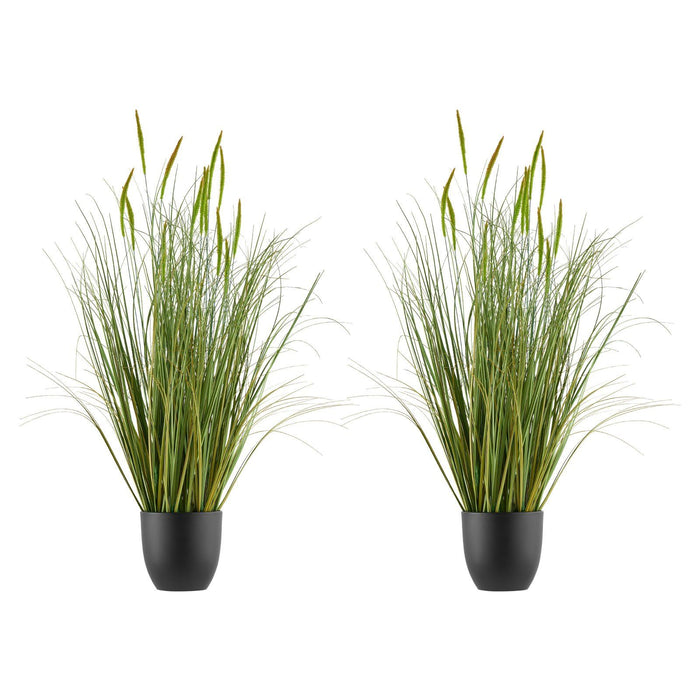 Artificial Grass Plant, 2 Pack 889mm Cattail Grass in Pot, Premium PVC Faux Fake Greenery Shrubs Plant for Indoor Outdoor House Home Garden Office Room Décor, Housewarming, Green