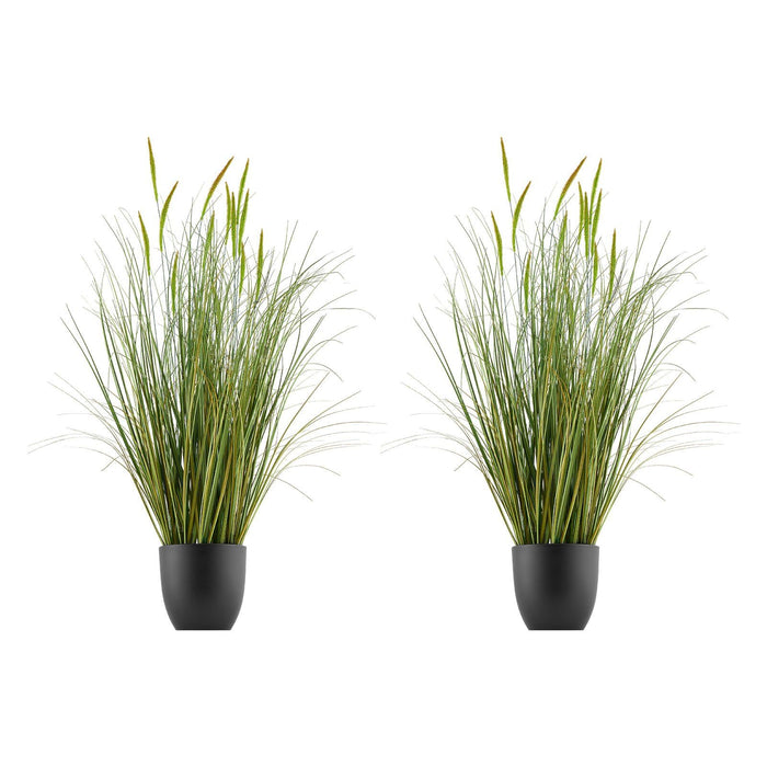 Artificial Grass Plant, 2 Pack 889mm Cattail Grass in Pot, Premium PVC Faux Fake Greenery Shrubs Plant for Indoor Outdoor House Home Garden Office Room Décor, Housewarming, Green