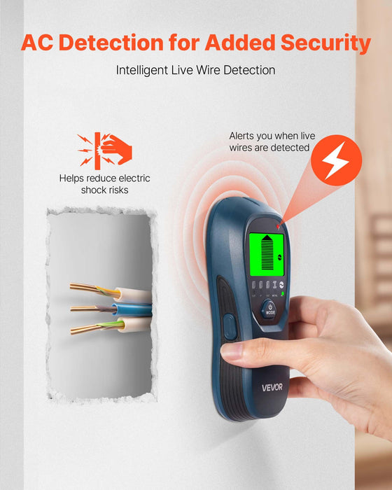 VEVOR Stud Finder Wall Scanner, 5 in 1, Electronic Wall Stud Detector with Smart Sensor, High-Definition LCD Display and Audio Alarm, for the Center and Edge of Metal, AC Wire, Joists, Pipes, Blue