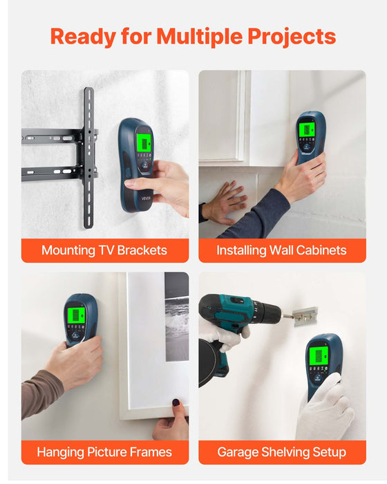 VEVOR Stud Finder Wall Scanner, 5 in 1, Electronic Wall Stud Detector with Smart Sensor, High-Definition LCD Display and Audio Alarm, for the Center and Edge of Metal, AC Wire, Joists, Pipes, Blue
