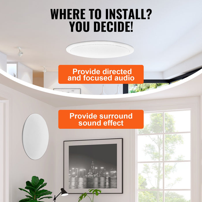 VEVOR 2 PCs 203.2 mm in Ceiling Speakers, 50-Watts, Flush Mount Ceiling & in-Wall Speakers System with Impedance 89dB Sensitivity, for Home Kitchen Living Room Bedroom or Covered Outdoor Porches