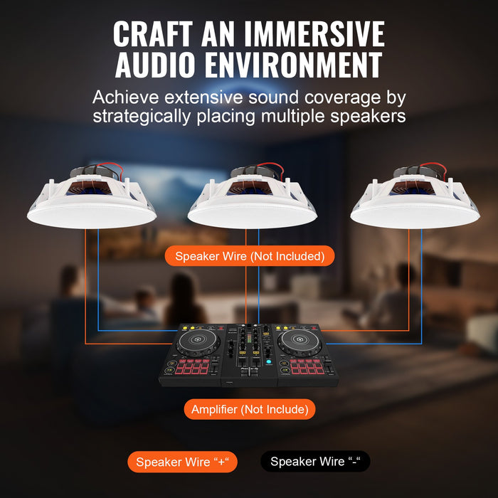 VEVOR 2 PCs 203.2 mm in Ceiling Speakers, 50-Watts, Flush Mount Ceiling & in-Wall Speakers System with Impedance 89dB Sensitivity, for Home Kitchen Living Room Bedroom or Covered Outdoor Porches