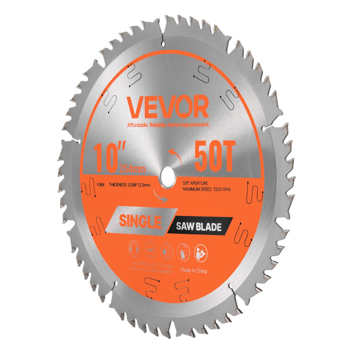 VEVOR Circular Saw Blade, 254 mm Diameter, 50 Sharp Alloy Teeth, 15.875 mm Arbor, Fine Finish, Wood Cutting Blade for Circular Saw, with Noise-Reducing Heat Vents, for Cutting Plywood, OSB, Hardwood