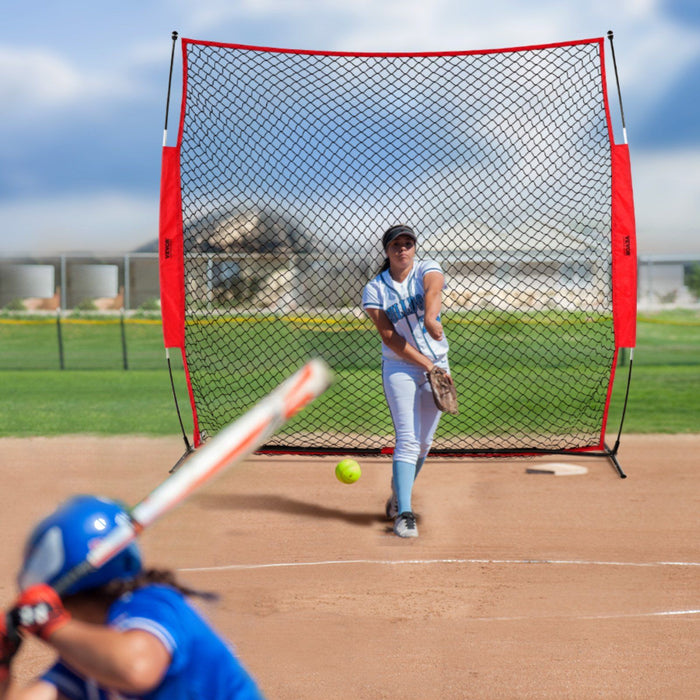 Barricade Backstop Net, 7x7 ft Ball Sports Barrier Netting, Portable Practice Equipment with Carry Bag, Protection Screen for Baseball Softball Lacrosse Soccer Hockey Training, for Backyard