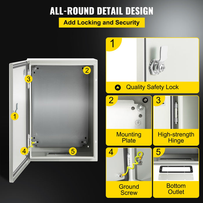 VEVOR NEMA Steel Enclosure ,12 x 8 x 6\'\' NEMA 4X Steel Electrical Box, IP66 Waterproof & Dustproof, Outdoor/Indoor Electrical Junction Box, with Mounting Plate