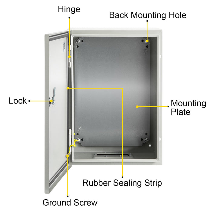 VEVOR NEMA Steel Enclosure ,12 x 8 x 6\'\' NEMA 4X Steel Electrical Box, IP66 Waterproof & Dustproof, Outdoor/Indoor Electrical Junction Box, with Mounting Plate