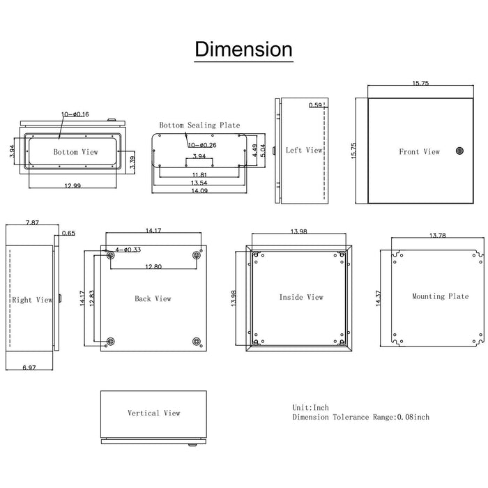 NEMA Steel Enclosure, 16 x 16 x 8\'\' NEMA 4X Steel Electrical Box, IP66 Waterproof & Dustproof, Outdoor/Indoor Electrical Junction Box, with Mounting Plate