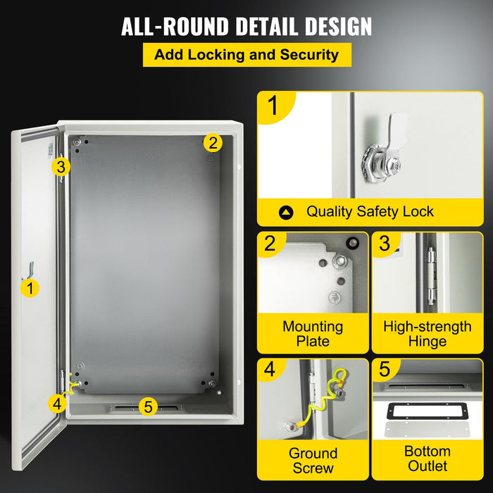 NEMA Steel Enclosure, 20 x 12 x 10\'\' NEMA 4X Steel Electrical Box, IP66 Waterproof & Dustproof, Outdoor/Indoor Electrical Junction Box, with Mounting Plate