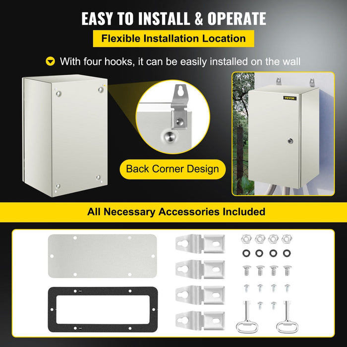 NEMA Steel Enclosure, 20 x 12 x 10\'\' NEMA 4X Steel Electrical Box, IP66 Waterproof & Dustproof, Outdoor/Indoor Electrical Junction Box, with Mounting Plate