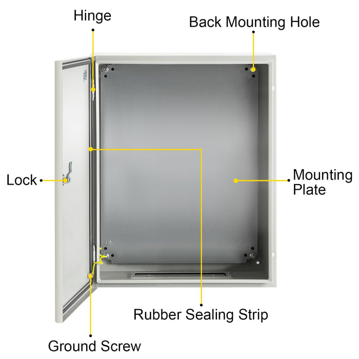 NEMA Steel Enclosure, 50 x 40 x 15 cm NEMA 4X Steel Electrical Box, IP66 Waterproof & Dustproof, Outdoor/Indoor Electrical Junction Box, with Mounting Plate