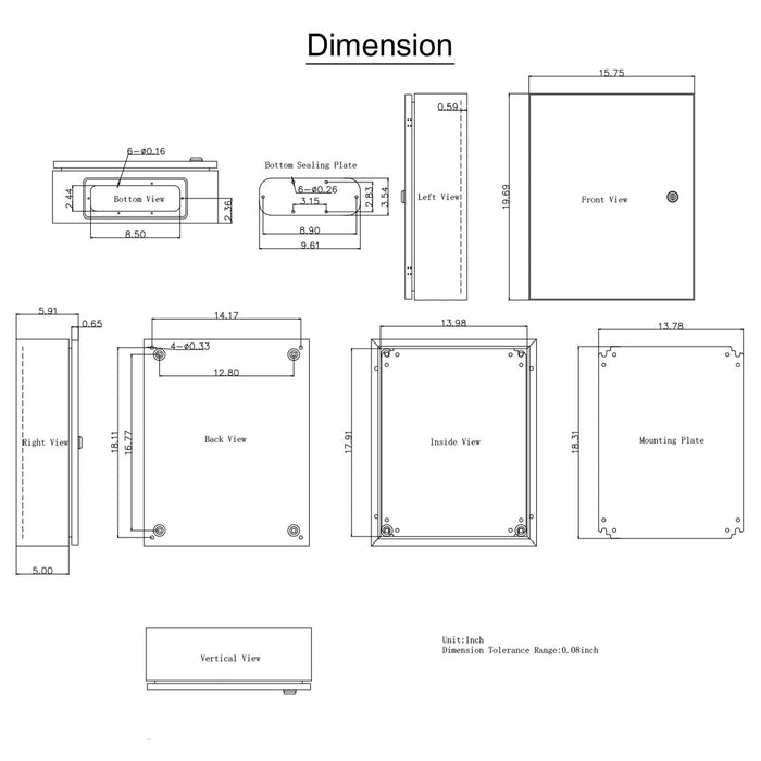 NEMA Steel Enclosure, 50 x 40 x 15 cm NEMA 4X Steel Electrical Box, IP66 Waterproof & Dustproof, Outdoor/Indoor Electrical Junction Box, with Mounting Plate