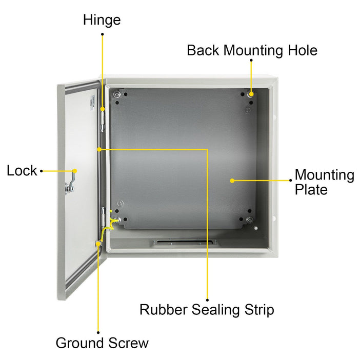 NEMA Steel Enclosure, 20 x 20 x 6\'\' NEMA 4X Steel Electrical Box, IP66 Waterproof & Dustproof, Outdoor/Indoor Electrical Junction Box, with Mounting Plate