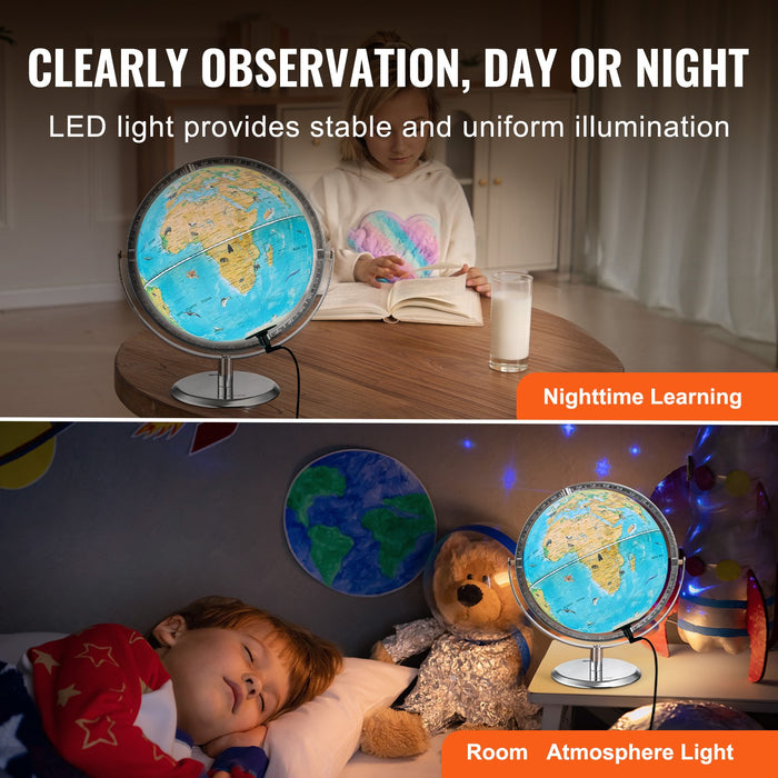 VEVOR Educational Globe for Kids, 254 mm, Interactive AR World Globe with AR Golden Globe APP LED Night Lighting Rotation, STEM Toy Gifts for Kids Compatible with Android or iOS Devices