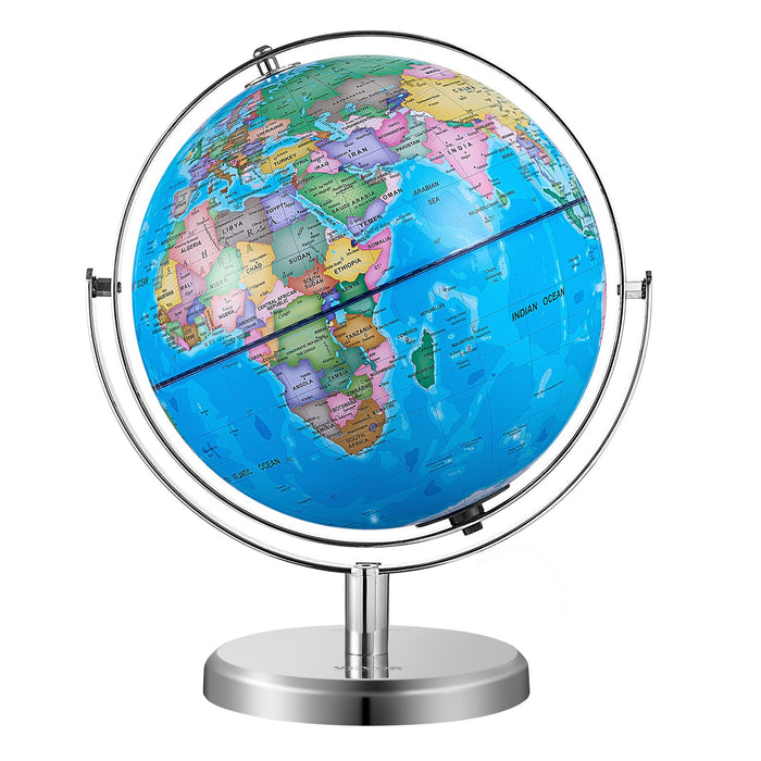 VEVOR Illuminated World Globe with Stand, 228.6 mm, Educational Earth Globe with Stable Heavy Metal Base and LED Constellation Night Light HD Printed Map, Spinning for Kids Classroom Learning