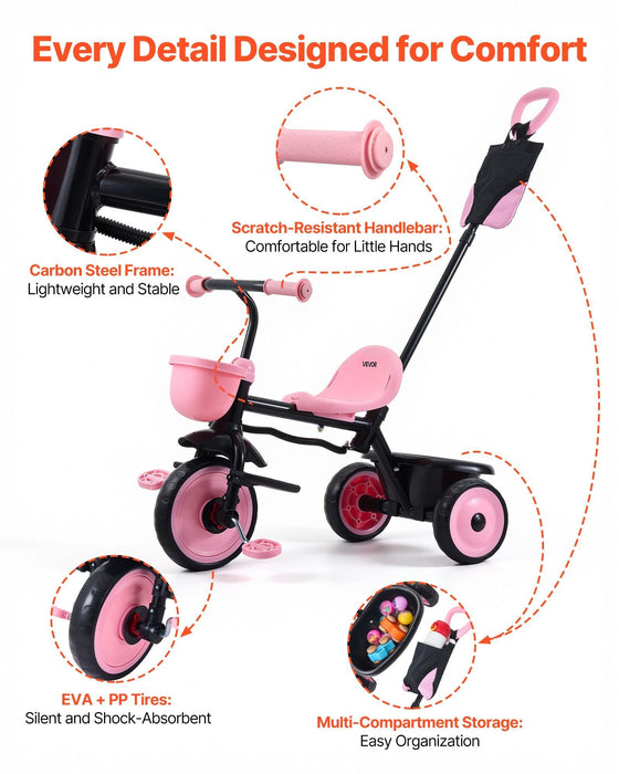 Toddler Tricycle & Stroller for 18 Months to 5 Year Old, Kids Trike with Parent Push Handle, Adjustable Seat & Storage for Outdoor Play, Tricycle for Toddlers, Birthday Toy for Boys and Girls