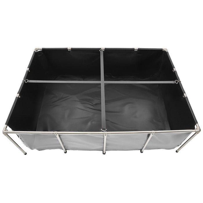Canvas Fish Pond, 1781.3L Above Ground Fish Pond, PVC Koi Tank with Clear Viewing Panel, Rectangular Goldfish Tank with Stainless Steel Frame & Drain Valve, for Breeding Koi, Irrigation(Black)