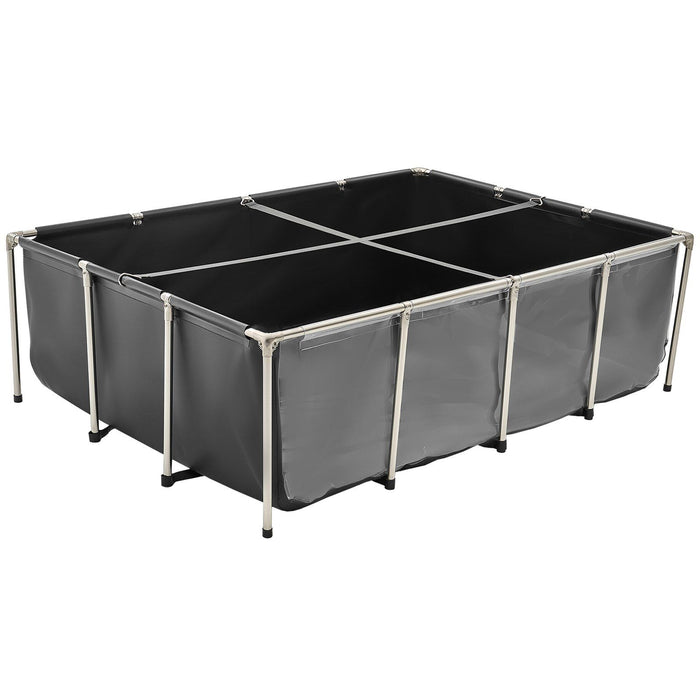 Canvas Fish Pond, 1781.3L Above Ground Fish Pond, PVC Koi Tank with Clear Viewing Panel, Rectangular Goldfish Tank with Stainless Steel Frame & Drain Valve, for Breeding Koi, Irrigation(Black)